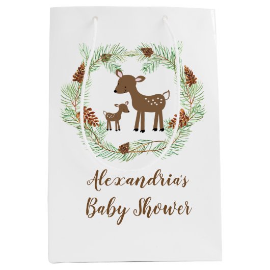 ウッドランドディアアニマルズベビーシャワー抱き枕 ミディアムペーパーバッグ (正面)