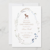 ウッドランドディアウィンターオネダーランド誕生日招待状 サンキューカード (正面)