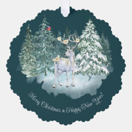 ウッドランドディアウィンターフォレストクリスマス オーナメントカード