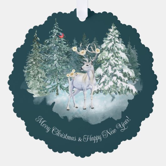 ウッドランドディアウィンターフォレストクリスマス オーナメントカード (正面)