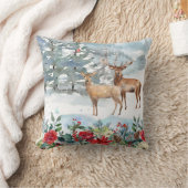 ウッドランドディアウォーターカラークリスマス クッション (ブランケット)