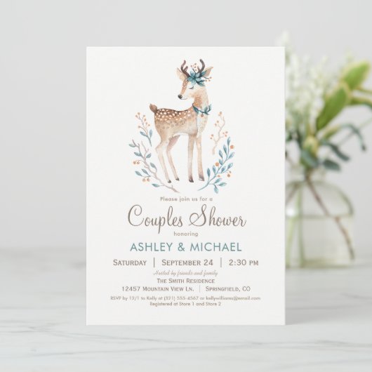 ウッドランドディアカップルのシャワー招待状 招待状 (スタンド正面)