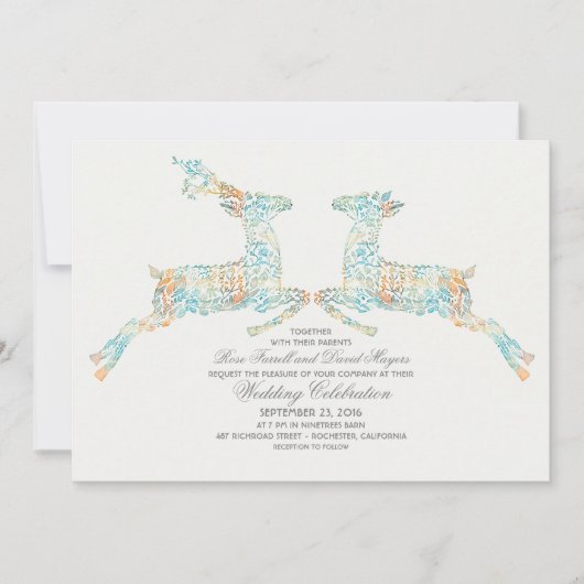 ウッドランドディアカップル結婚式招待状 招待状 (正面)