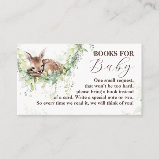 ウッドランドディアグリーナリー男の赤ちゃんシャワーブック エンクロージャーカード (正面)