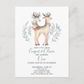 ウッドランドディアツインズベビーの最初の誕生日 インビテーションポストカード (正面)