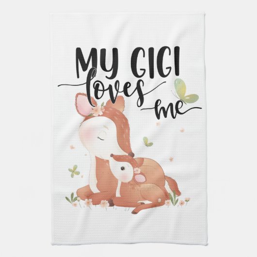 ウッドランドディアドーとベビー子女My Gigi Loves Me キッチンタオル (縦)