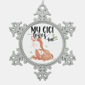 ウッドランドディアドーとベビー子女My Gigi Loves Me スノーフレークピューターオーナメント (正面)