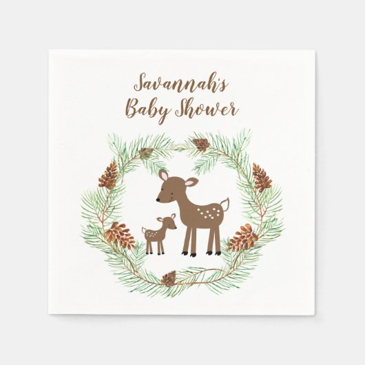 ウッドランドディアパインコーンフォレストベビーシャワーナプキンズ スタンダードカクテルナプキン (正面)