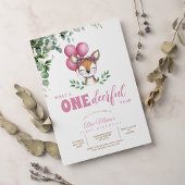ウッドランドディアピンクグリーナリーガールファースト誕生日 招待状