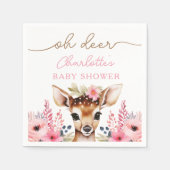 ウッドランドディアピンクフローラガールベビーシャワーカスタム スタンダードカクテルナプキン (正面)