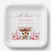 ウッドランドディアピンクフローラガールベビーシャワーカスタム ペーパープレート (正面)