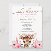 ウッドランドディアピンク金ゴールドフローラガールベビーシャワー 招待状 (正面)