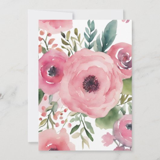 ウッドランドディアピンク金ゴールドフローラガールベビーシャワー 招待状 (裏面)