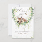 ウッドランドディアフォレストグリーン男の赤ちゃんシャワー サンキューカード (正面)