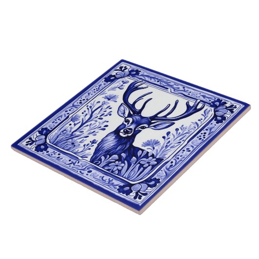 ウッドランドディアブルーとホワイトフォークアニマルアート タイル (側面)