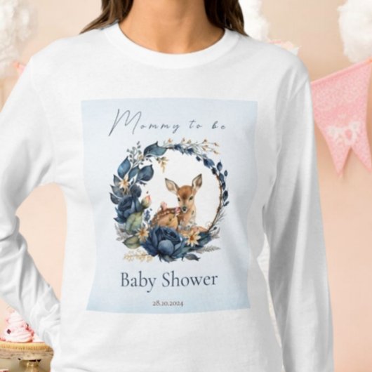 ウッドランドディアブルーフラワーズボホウォーター色 Tシャツ