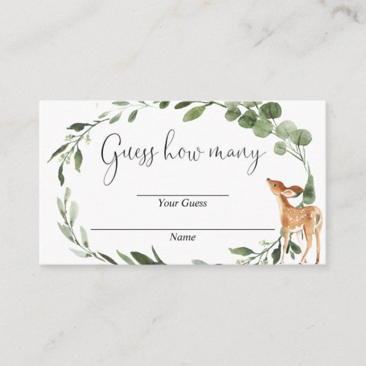 ウッドランドディアベイビーシャワーカードの数を推測 エンクロージャーカード (正面)