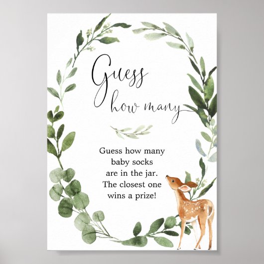 ウッドランドディアベイビーシャワーゲーム数を推測 ポスター (正面)