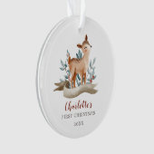 ウッドランドディアベビーガール初めてのクリスマス写真 オーナメント (正面)