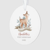 ウッドランドディアベビーガール初めてのクリスマス写真 オーナメント (正面)