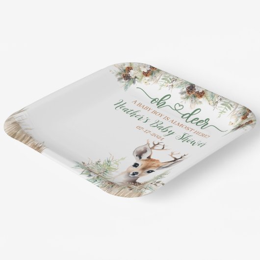 ウッドランドディアベビーシャワーボーイ ペーパープレート (傾斜あり)