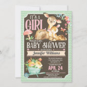 ウッドランドディアベビーシャワー招待状ガール 招待状 (正面)