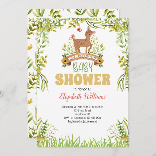 ウッドランドディアベビーシャワー招待状 招待状 (正面/裏面)