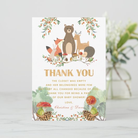 ウッドランドディアベビーシャワー誕生日サンキューカード サンキューカード (スタンド正面)