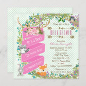 ウッドランドディアベビーシャワー 招待状 (正面/裏面)