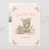 ウッドランドディアボホガールベビーシャワーありがとう サンキューカード (正面/裏面)