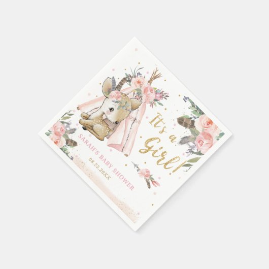 ウッドランドディアボホトライバルガールベビーシャワー スタンダードカクテルナプキン (角)