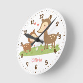 ウッドランドディアマザー&チャイルドキッズルームデコール ラウンド壁時計 (傾斜)