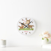 ウッドランドディアマザー&チャイルドキッズルームデコール ラウンド壁時計 (ホーム)