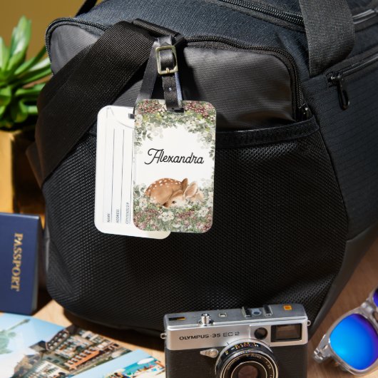 ウッドランドディアモノグラムネームベビーカーのバックパックラベル ラゲッジタグ (正面&裏面)