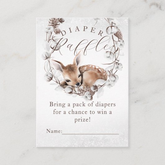 ウッドランドディアーウィンターオムツラッフルベビーシャワー エンクロージャーカード (正面)