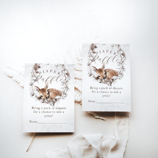 ウッドランドディアーウィンターオムツラッフルベビーシャワー エンクロージャーカード