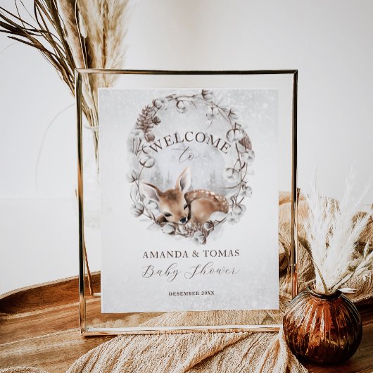 ウッドランドディアーウィンターベイビーシャワーへようこそ ポスター