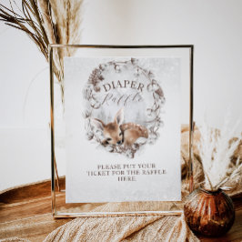 ウッドランドディアーウィンターベイビーシャワーオムツラッフル ポスター