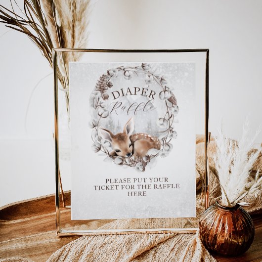 ウッドランドディアーウィンターベイビーシャワーオムツラッフル ポスター