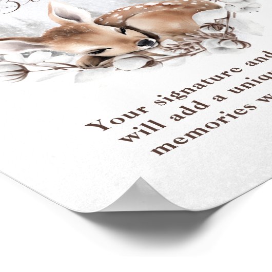ウッドランドディアーウィンターベビーシャワーゲストブック ポスター (角)