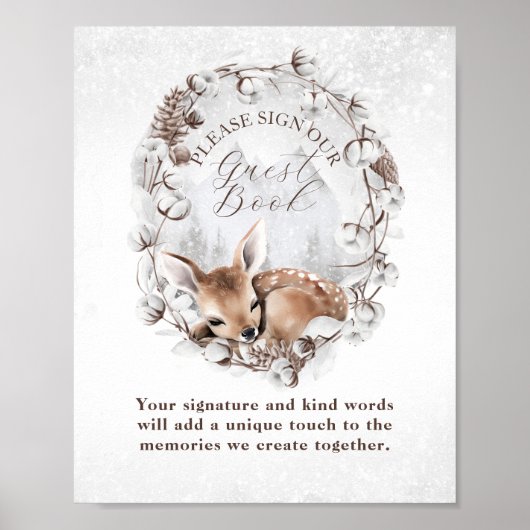 ウッドランドディアーウィンターベビーシャワーゲストブック ポスター (正面)