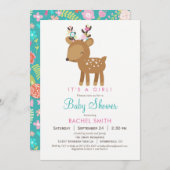 ウッドランドディアーガールベビーシャワー招待状 招待状 (正面/裏面)