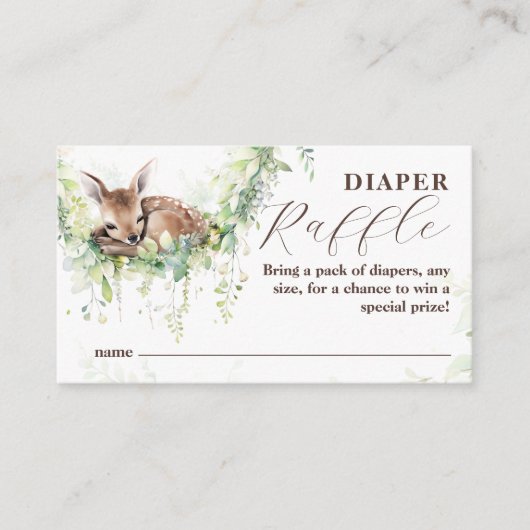 ウッドランドディアーグリーン男の赤ちゃんシャワーオムツ エンクロージャーカード (正面)