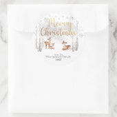 ウッドランドディアーズ金ゴールドメリークリスマス ラウンドシール (バッグ)