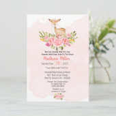 ウッドランドディアーピンクフローラベビーシャワー招待状 招待状 (スタンド正面)