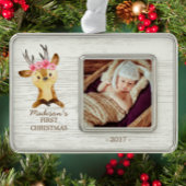 ウッドランドディアーベビー第1回クリスマスフォトオーナメント シルバープレートフレームオーナメント