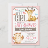 ウッドランドディアー&フクロウガールベビーシャワー招待状 招待状 (正面)