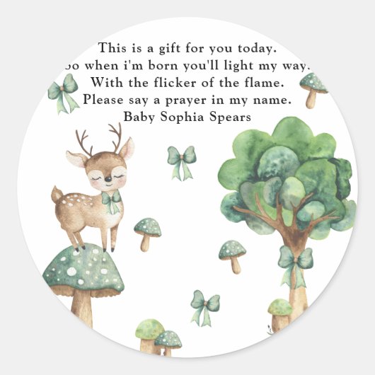 ウッドランドディアー – 祈りの言葉キャンドルラベル ラウンドシール (正面)