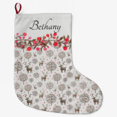 ウッドランドトナカイとベリーが白を吸う ラージクリスマスストッキング (正面)