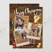 ウッドランドトナカイ | 3枚の写真のクリパーソナライズされたスマス シーズンカード (正面/裏面)